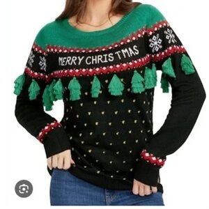 Tipsy Elves Merry Christmas Sweater Tassels Metallic Accents Size XL Ugly